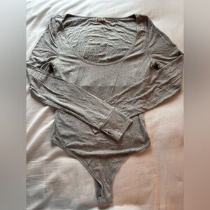 Free People Grey Long Sleeve Bodysuit